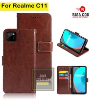 Realme C11 Wallet Case Kulit Casing Dompet Case Wallet Leather Flip Case Oppo Realme C11 Casing hp l