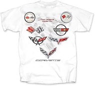 Corvette - Legend Lives On - All Year Corvette Logo T-shirt : White C1,C2,C3,C4,C5,C6,C7, 1953-2018