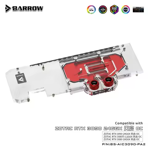 Barrow 3090 GPU Block Full Cover Graphics Card Water Cooling Blocks, For ZOTAC RTX 3090 TQ OC, BS-AI
