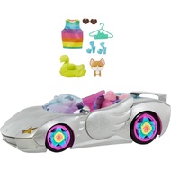 Barbie Extra Toy Car with Fashion Accessories & Puppy, Sparkly Silver 2-Seater Convertible with Hood