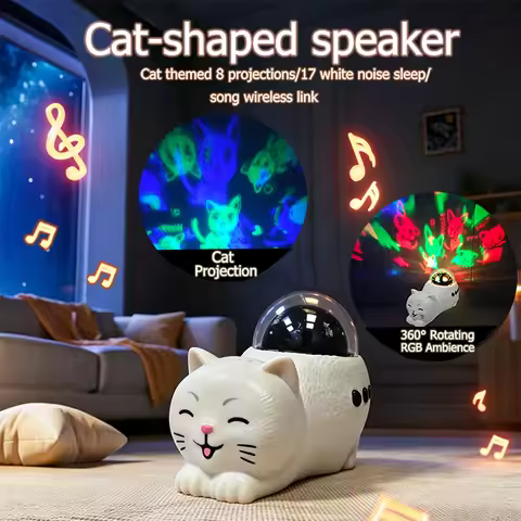 1PC Creative Cat Wireless Speaker with 360° Rotating RGB Ambience, Featuring a White Noise Sleep Aid