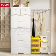 Yuumi New Plastik Almari Baju Chest Drawer With Clothes Rack Cabinet Storage Baby Wardrobe Storage B