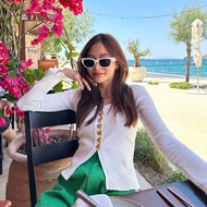 LUCA STUDIO_Camila top  - เสื้อแขนยาว ผ้ายืดคอตต้อน แขนยาว ดีเทลกระดุมหัวใจสีทอง