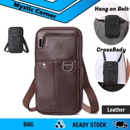 Men Leather Belt Bag Handphone Bag Waist Bag Pouch Men - 7.5 inch phone Beg Tali Pinggang Kulit Lela