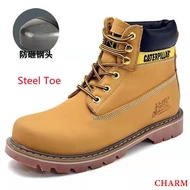 【original】Caterpillar Steel Toe Safety Shoes Men's Plain Color Drop Resistant Waterproof Work Boots 