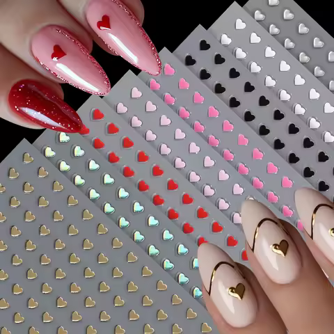 8Colors/set 3D Mini Love Heart Valentines' Day Nails Stickers Gold Red Pink Love Self-adhesive Nail 