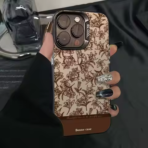 Brown Sketch Little Flower Pattern Phone Case For iPhone 17 16 15 14 Plus 13 12 11 16E Pro Max 17 Ai