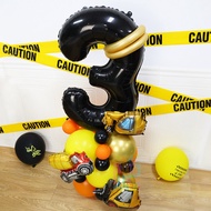 28pcs Construction Vehicles Bulldozer Number Balloon Set Engineering Truck Balloon Kids Boys Constru