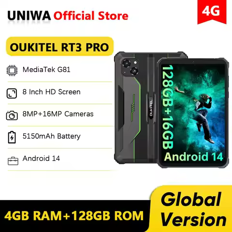 OUKITEL RT3 PRO 4G Rugged Tablet 8Inch HD Display 16(4+12)GB +128GB Waterproof Tablet Pad 5150mAh Ba