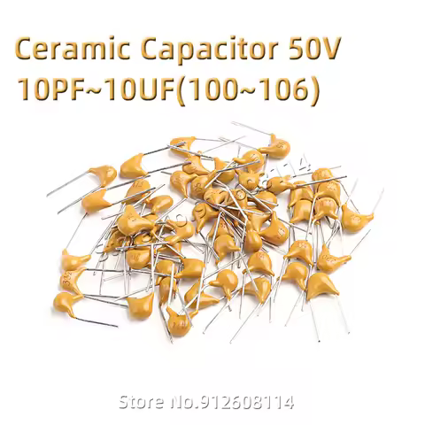 100pcs 10pF~10uF Multilayer Ceramic Capacitor 50V (100~106) 102 103 104 105 39 820pF 1 22 33 47 56 6