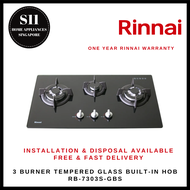 RINNAI RB-7303S-GBSM 3 BURNER TEMPERED GLASS BUILT-IN GAS HOB - READY STOCKS &amp; DELIVER IN 3 DAYS