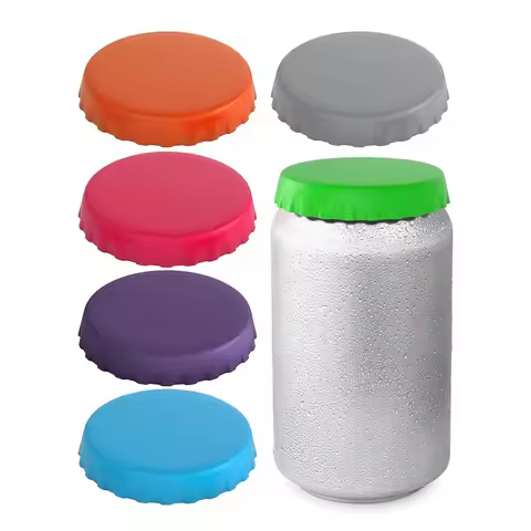 Pack of 6 - Silicone Soda Can Lids/Tops/Corks - Reusable - Fits Standard Soda Cans, Beer, Drinks, Ju