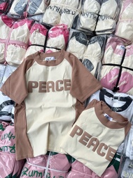 Áo thun nữ Baby tee đáng ôm viền cổ phối thân ( Mã PEACE )