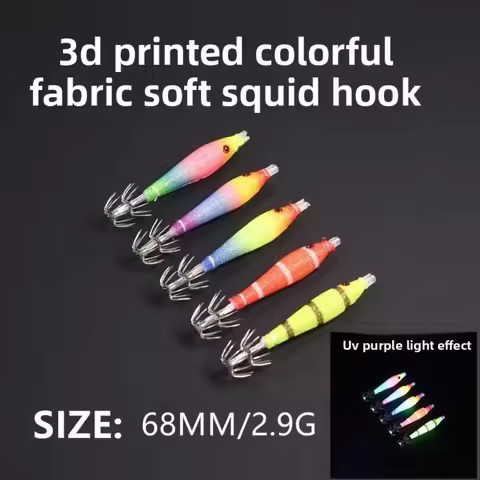 5pcs/bag Luminous UV Fishing Octopus Jig 68mm Cloth Roll Explosion Hook Wood Shrimp Bait Pesca Fishi