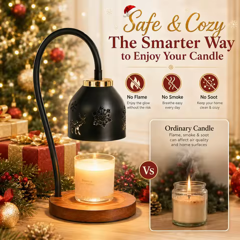 Christmas Candle Warmer Lamp Snowflake Deer Hollow Table Lamp with Adjustable Height 4 Dimmable Brig
