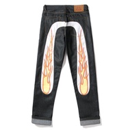 Evisu Evisu Flame Print Jeans Men Loose Straight Trousers