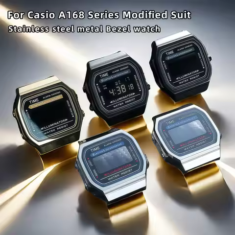 A168WA case mod kit Stainless steel metal Bezel watch Case+Strap For Casio A168 Series Modified Suit