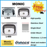 Monic L-500/555/600 Wall Mount Single Bowl Sink Stainless Steel