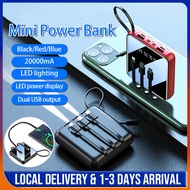 [SG Stock] Latest Full-screen Mini Power Bank with 4 Cables 20000 mAh Powerbank Fast Charging 4 In 1