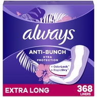 Always Anti-Bunch Xtra Protection, Panty Liners for Women, Extra Long Length, Unscented, 92 Count (P