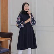 Tunik Cantik Polos Motif Bunga Blouse Pakaian Muslim Dress Blus