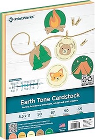 PrintWorks Earth Tones Cardstock Paper 8.5" x 11" - 50 Sheets - 5 Assorted Earth Tone Colors - Ideal