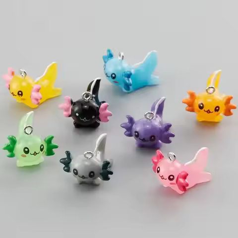 Kawaii Luminous Axolotl Hexagon Dragon Resin Charms Mini Animal Fish Pendants DIY Earrings Keychain