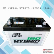 3K HBE180 HYBRID (80D31) แบตเตอรี่รถยนต์ 80แอมป์ แบตแห้ง แบตกระบะ แบตSUV , MPV