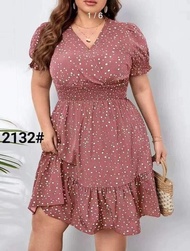 Plus Size Polka Dots Garterized Casual Dress