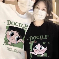 TOP Cartoon T-Shirt Couple Korean Style "DOCILE BOY&DOCILE GIRL" Printed Pattern High Quality Fabric
