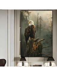 1PC Frameless Majestic Bald Eagle Perched On An Old Tree Stump, Aesthetic Room Decoration, Bedroom, 