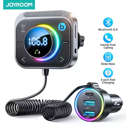 Joyroom Bluetooth 6.0 FM/AUX Transmitter Car Adapter Audio FM Transmitter Bass Boost 3 Ports PD&QC 3