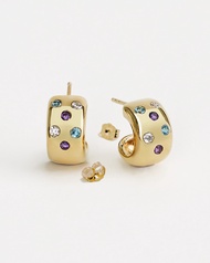 Open on Museum - Freckle Gems Hoops ต่างหูห่วงแบบมีแป้น ประดับพลอยหลายสี