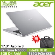 奇異果3C ACER A317-33-P8YJ 銀 N6000/8G/512G SSD/17.3"/A317-