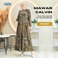 Mawar Dress Bahan Calvin Jeans (Tebal) Dress Sehari Hari Nyaman digunakan Motif Bunga Cantik Jumbo K