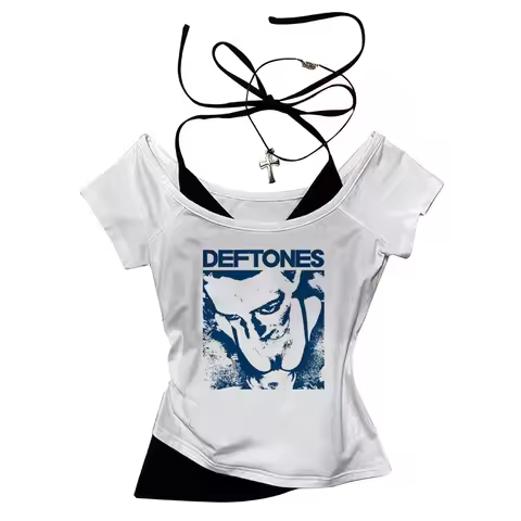 Deftones crop top shoujo girl style harajuku summer cute Aesthetic 2000s corset vintage teens top