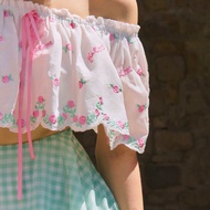 FLAT2112 FF0974 : LOVELY LADY BLOUSE เสื้อปาดไหล่ เสื้อปักลาย เสื้อครอป