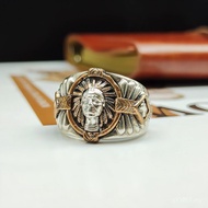 Silver Vikings 925 Black Epoxy Indian Totem Wholesale Spirit Ring Warrior Style Two-Color Hip Hop Ri