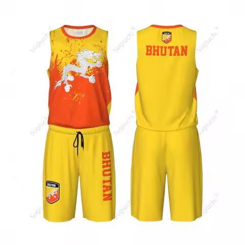 Bhutan Flag Grain Men Basketball Set Shirt & Pants Sleeveless