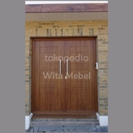 Pintu utama 2 daun bahan kayu jati solid minimalis modern 272