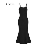 MALAYSIA..... Lovito Casual Plain Fishtail Adjustable Buckle Slim Fit Women Dress L36AD011 (Multi-co