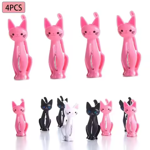 4Pcs Cute Cats Plastic Clothes Pegs Clothespins Cartoon Beach Towel Clips Bed Sheet Socks Windproof 