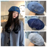 SEVENHOME3E Letter D Beret Hat, Harajuku Y2K Denim Beret, Fashion Octagonal Cap Artist Hat Painter H
