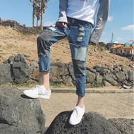 Ripped Jeans Korean Version Slim-fit Skinny Patch Ankle-Length Pants Summer Clothes Street Beggar Pa