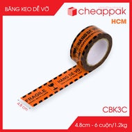 CBK3C - Black orange fragile goods tape, size 4.8 cm - Combo of 6 rolls -C.BK3C