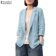 ZANZEA Women Korean Lapel Collar Long Sleeve Decorative Pockets Blazer
