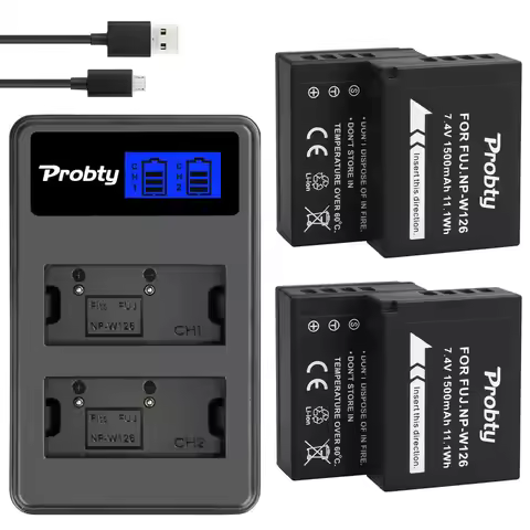 Probty 1500mAh NP-W126 NP W126 NP-W126S W126S Battery +LCD Dual Charger for Fuji XS10 XX-Pro1 X-T1 X