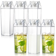 yarlung 6 Pack Milk Carton Water Bottle, 17 Oz Clear Plastic Milk Box Portable Square Juice Bottle f