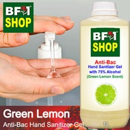 Anti Bacterial Hand Sanitizer Gel with 75% Alcohol  - Lemon - Green Lemon Anti Bacterial Hand Sanitizer Gel - 1L