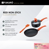 Fukuro Redi 4Pcs Non-Stick Cookware Set - Fry Pan (24cm) + Saucepan (18cm) + Spatula + Lid